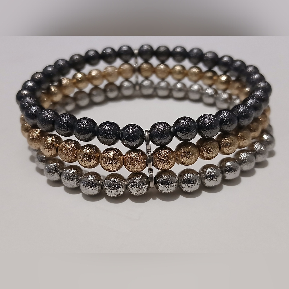 5"  Plastic Beads Stretchable Silver Gray Gold Tone Glitter Fashion Bracelet A11